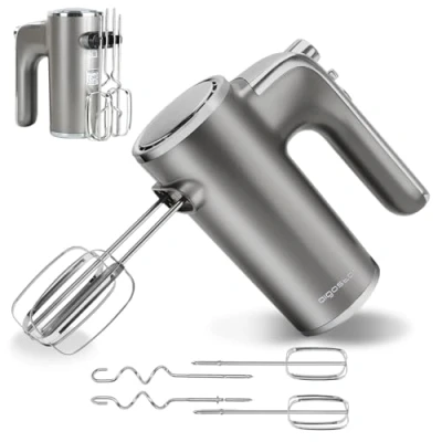 Image of Aigostar Hand Mixer Electric Whisk with 5 Control Speed and Turbo Boost, 400W, Ejection Button, Stainless Steel Beaters Dough Hooks for Kitchen Baking Food Beater Adela 30XQA