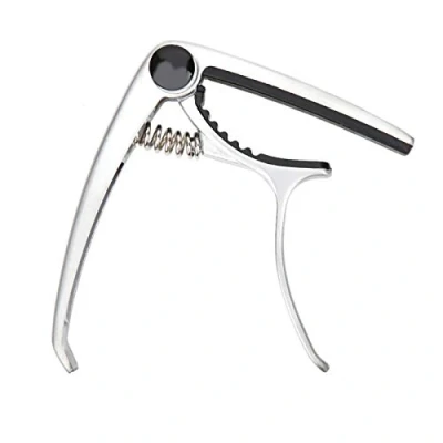 Image of Guitar Capo, Zinc Alloy Capo Clamp Key Tuner Acoustic Ukulele Folk Musical Instrument Accessories for 4‑6 String Guitar, Bass, Ukulele(Silver)