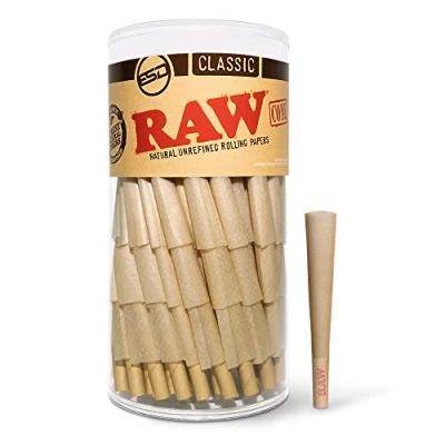 Image of RAW Cones Pre Rolled 1 1/4 Size Classic 100 Pack Natural Rolling Paper with Tips &amp; Packing Sticks Included