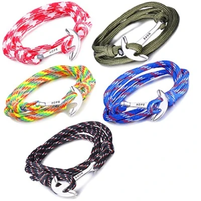 Image of Infinite U Fashion Hope Sailor Anchor Womens Mens Wrap Bracelet Braided Colorful Nylon Rope Alloy Multilayer Charm Wristband Bangle