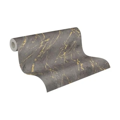 Image of A.S. Création The BOS 388175 Non Woven Wallpaper Marble Look Anthracite Gold 10.05 m x 0.53 Made in Germany