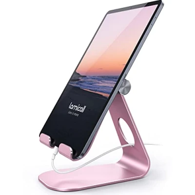 Image of Lamicall Tablet Stand, Adjustable Holder Desktop Stand Dock Compatible with New 2024 iPad Pro 9.7, 10.5, 11, 12.9, 13, Air mini 2 3 4 5 6, Switch, Samsung Tab, other Tablets Rose Gold