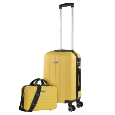 Image of ITACA Rigid Cabin Suitcase Travel Small with Wheels ABS Hand Luggage Case Telescopic Handle Lightweight Combination Lock in 55cm Size, Yellow