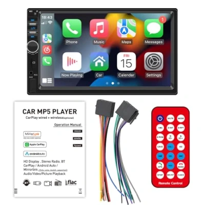 Image of Car Radio for Android Wired Carplay Bluetooth Player, Mirror Link Autoradio 2 Din 7&#039;&#039; Inch LCD Touch Screen, F7018C Auto Audio Stereo Support FM/MP5/USB/AUX in with Remote Control Wire Protection