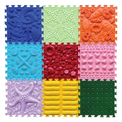 Image of ORTO NATURE 9 Piece Sensory Massage Puzzle Play Mat Interlocking Orthopedic Floor Tiles &amp; Textured Mats for Kids Adults (Rainbow Melody)