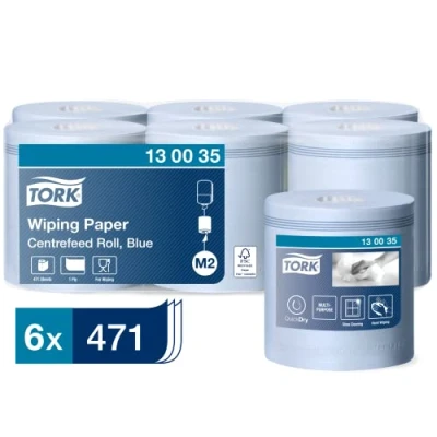 Image of Tork 130035 Multipurpose Wiping Paper Towels/Paper Rolls Suitable for M2 Centrefeed System Big Dispensers/Blue / 6 x 165m Ø 19cm