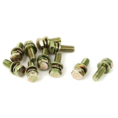 Image of Sourcingmap M8x25mm 8.8 Grade Yellow Zinc Plated Hex Head Bolt 10pcs w Washer