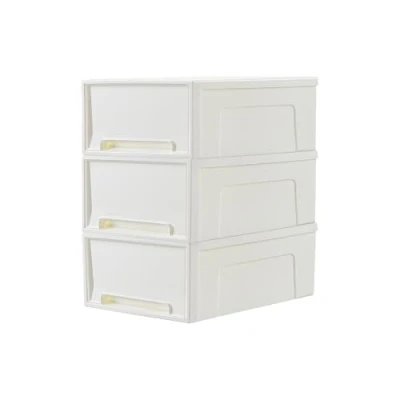 Image of Cetomo 30L*3 Compact Stacking Storage Drawer, Plastic Drawer Organizer with White Doors for Undersink, Kitchen, Pantry, Desk, and Home De Clutter, Store Shoes Craft Supplies, 3 Pack,