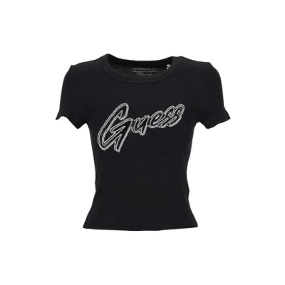 Image of Guess RIB LOGO women&#039;s T shirt in Black