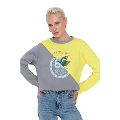 Image of Trendyol Women Regular Basic Crew neck Knit Sweatshirt Yellow