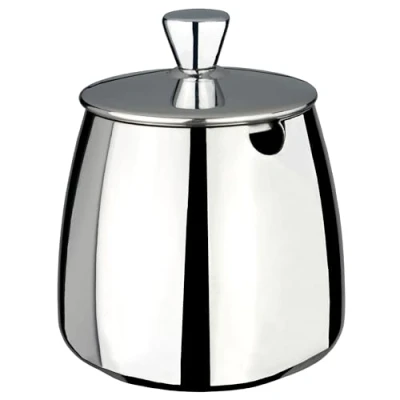 Image of Café Olé Premium Sugar Bowl, 18/10 Stainless Steel, Mirror Polished, 12oz, Stay Cool Hollow Handles, Perfect Pour Spout, PS 012, Silver
