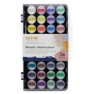 Image of ARTME Metallic Watercolour Painting Cake Palettes with an Artist Brush 36 Vibrant Colours