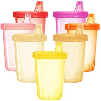 Image of Youngever 7 Pack Re usable Kids Sippy Cups, Cups for Infant, Kids, Toddler, Assorted Color (Pink)