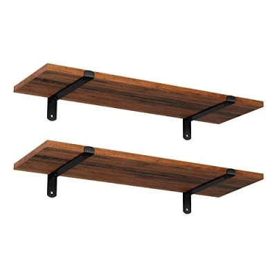 Image of SONGMICS Set of 2 Floating Shelves, Decorative Retro Style, Maximum Load 15 kg/Unit, 60 x 20 7 cm, MDF Brown and Black LWS04NB