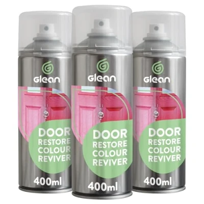 Image of GLEAN Door Restore Colour Reviver Aerosol 3 x 400ml RESTORES Faded Surfaces uPVC Restorer, Composite Fibreglass (GRP), Front Door, Window &amp; Decking Restorer