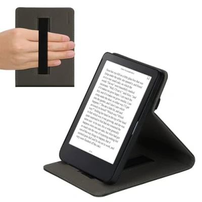 Image of kwmobile Cover Compatible with Kobo Clara 2E / Tolino Shine 4 Case Strap + Stand Dark Green