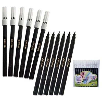Image of DIGNO Colouring Pens, BLACK, Pack of 12, Felto Felt Tip Pens for Kids Children School Home Office Draw Mark Write Sketch ZOFAX Black Ball Pen
