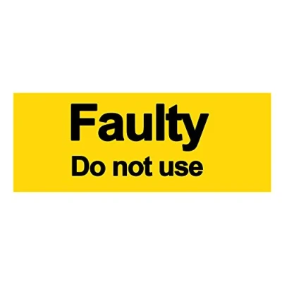 Image of 2 x Warning FAULTY DO NOT USE Sign Removable Self Adhesive Waterproof Durable Vinyl Label Sticker 225mm 106mm