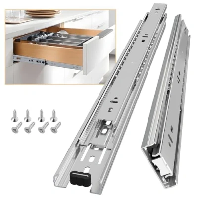 Image of AOLISHENG Drawer Runners Slides 400mm 45kg Load Capacity Heavy Duty Draw Sliders Full Extension Ball Bearing Kitchen Cabinet Replacement Rails Side Mount, Silver 1 Pair