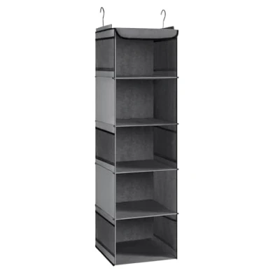 Image of BrilliantJo Hanging Storage with 5 Shelves Wardrobe Closet Organiser, Unit 6 Pockets for Clothes Grey(30 x 30 108cm)