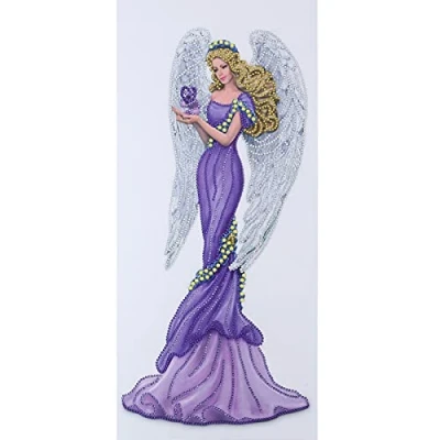 Image of DairyDing 5D Diamond Art Painting Kits Dress Lady Full Round Drill Elegant Gem Craft for Home Wall Decor Gift Adults and Kids 12 x 24 inch (Purple Wing), Clear