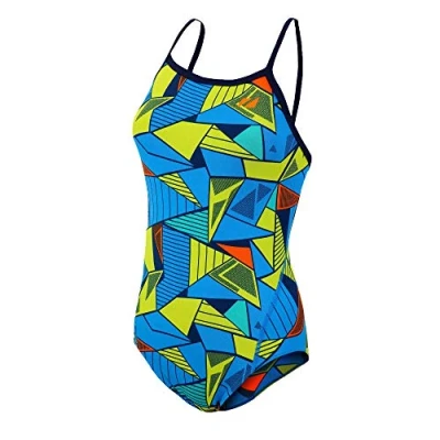 Image of ZONE3 Women&#039;s Prism 2.0 Strap Back Swimming Costume, Blue/Yellow, 28