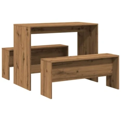 Image of vidaXL Dining Table &amp; Bench Set 3 Piece, Engineered Wood, Atisian Oak Finish, Rectangular Shape, Modern Dining/Kitchen Furniture, L: 97 cm x W: 47 H: 75 cm, 92 23.5 c...