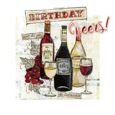 Image of Greeting Card (PH7918) Male Birthday Wine Bottles Red Foil Finish