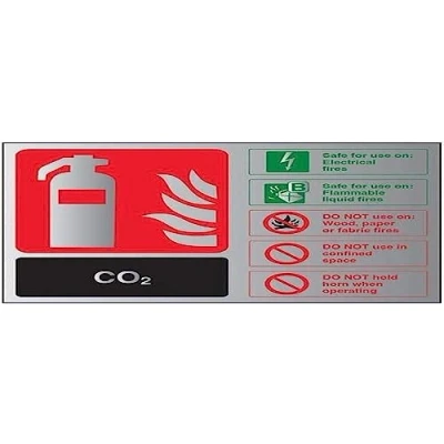 Image of V Safety Fire Extinguisher CO2 ID Sign 150mm x 100mm 3mm Brushed Alu Comp