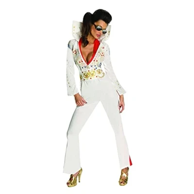 Image of Rubies 880165XS Elvis Costume Jumpsuit Celebrity Adult Sized, White, X Small