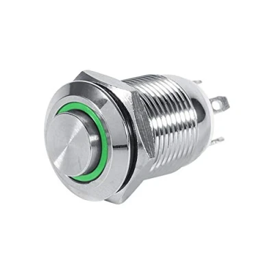 Image of car led Power Push Button Switch, Keenso 12mm Auto 1NO Waterproof Metal Momentary Circle switch 4 Pin(Green) interruttore temporaneo piedi