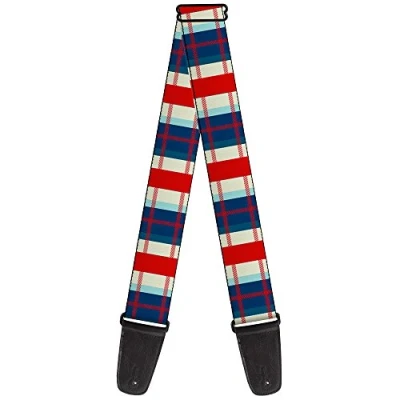 Image of Buckle Down GS W32074 &quot;Tartan Plaid Khaki/Blues/Red&quot; Guitar Strap