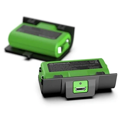 Image of PowerA Play &amp; Charge Kit for Xbox Series XS and One Wireless Controllers, Compatible with Charger Dock, 2 x Rechargeable Batteries LED Indicators, 4 Battery Doors Black Green