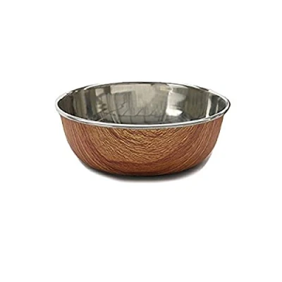 Image of Rosewood Stylish Non Slip Wooden Effect Stainless Steel Dog bowl, 2200 ml, X Large