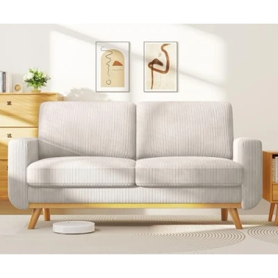 Image of Vesgantti 172cm Loveseat Sofa Light Grey, Comfy Corduroy Couch with Spring Cushion, 2 Seater Solid Wood, Deep Seat, for Bedroom, Living Room, Office