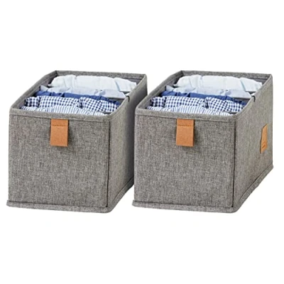 Image of LOVE IT STORE Premium Drawer Organiser 2 Piece Linen Cabinet Reinforced 6 Compartments for Underwear, Belt Grey 15 x 30 cm