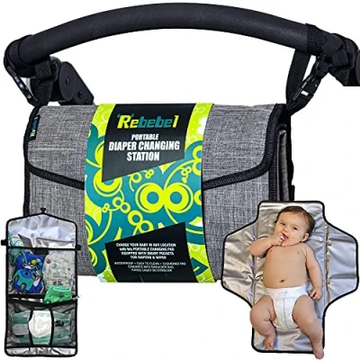 Image of Portable Changing Mat Baby Bag with Wipes &amp; Nappy Pockets Convertible Shoulder Strap and Pram Straps