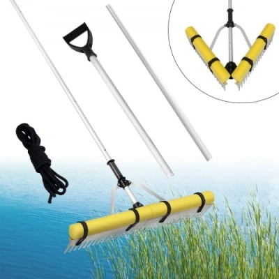 Image of VEVOR Landscape Rake, 915mm Head Aluminum Lake Weed Rake with 2600mm Adjustable Extension Handle, Rope and Float, for Loosening Soil, Lawn Care, Weeding Lake, Garden, Pond