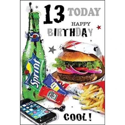 Image of Jonny Javelin Boy Age 13 Today Happy Birthday Card Burger