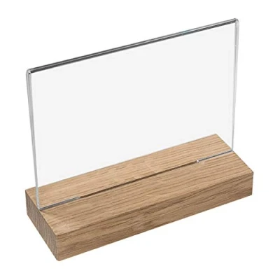 Image of HMF 46943 Acrylic Menu Holder with Wooden Foot DIN A5 Landscape Format Transparent