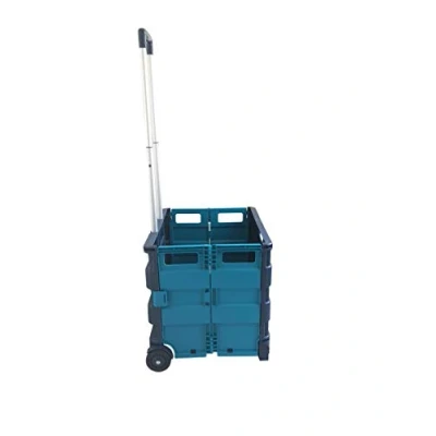 Image of Seco Square Handle Large Collapsible Foldable Plastic Crate Trolley Blue &amp; Aqua