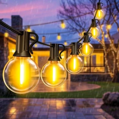 Image of JEKEMORYE Outdoor String Lights Mains Powered 150FT 45M G40 Garden Festoon with Shatterproof LED Bulbs Waterproof for Outside Patio Gazebo Pergola