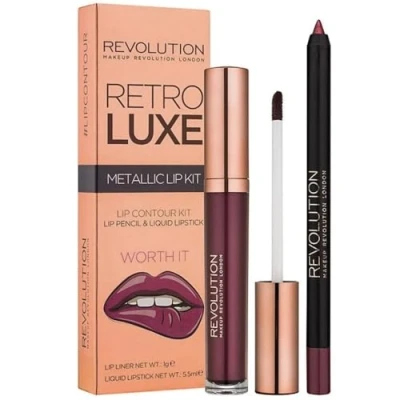 Image of MAKEUP REVOLUTION Worth It Retro Luxe Metallic Lip Kit, Pack of 2