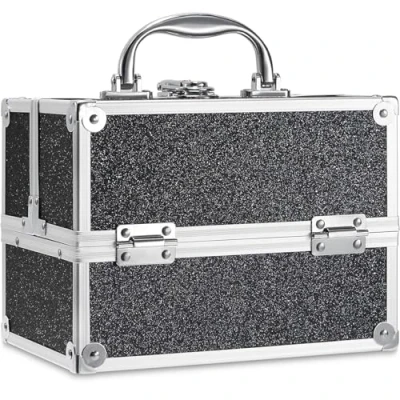Image of Frenessa Makeup Case 4 Trays Cosmetic Box Lockable Beauty Vanity Organiser Holder for Gifts, Black