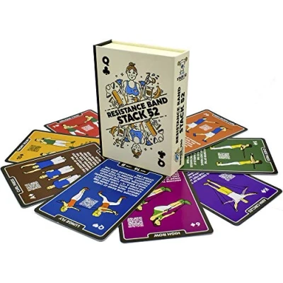 Image of Stack 52 Resistance Band Exercise Cards. Workout Playing Card Game. Video Instructions Included. Home Fitness Training Program for Elastic Rubber Stretch Sets. (Updated Deck)