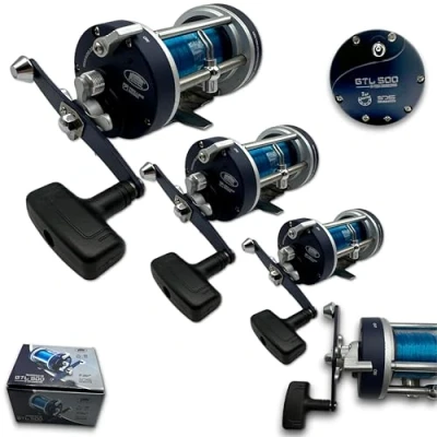 Image of 3 x LINEAEFFE GTL 500 SEA BOAT FISHING LARGE MULTIPLIER REEL PRELOADED BLUE LINE