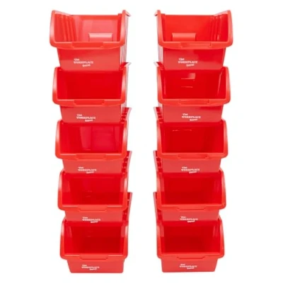 Image of The Workplace Depot Plastic Nesting Small Parts Bins Pack of 10 127(H) x 150(W) 235(D) mm (Red)