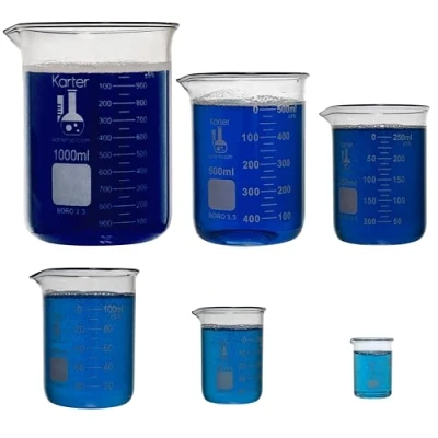Image of Karter Scientific, 3.3 Boro, Griffin Low Form, Glass Beaker Set 5 Sizes 50ml, 100ml, 250ml, 500ml, 1000ml