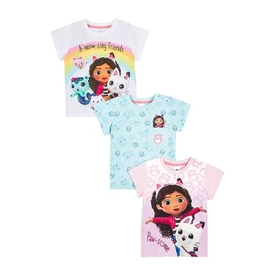 Image of Gabby&#039;s Dollhouse Girls T Shirts Pack of 3, 3PK for Girls, Multipack Tees (7 8 Years) Multicoloured