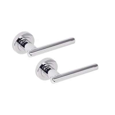 Image of HANDLEZONE® Solus Lever On Round Rose Door Handles, Internal Passage Latch 1 Set Polished Chrome